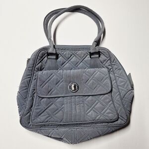 Vera Bradley Gray Quilted Microfiber Turn Lock Satchel Bag Handbag Top Handle
